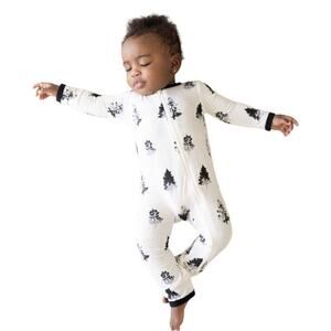 Kyte Baby Bamboo Christmas Trees White Midnight‎ Romper Longalls 2T Winter NWT